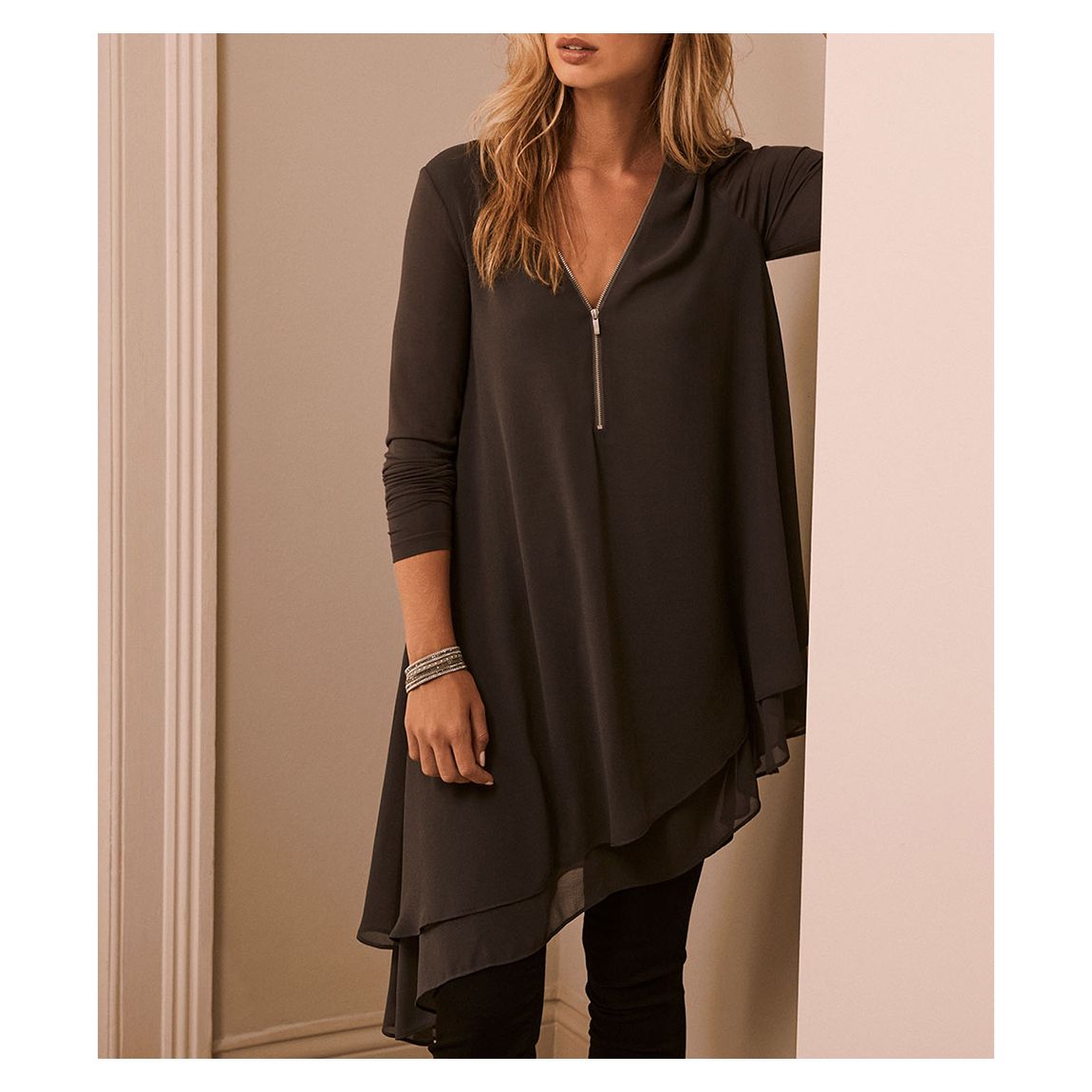 Dark Grey Asymmetric Long Top main product photo