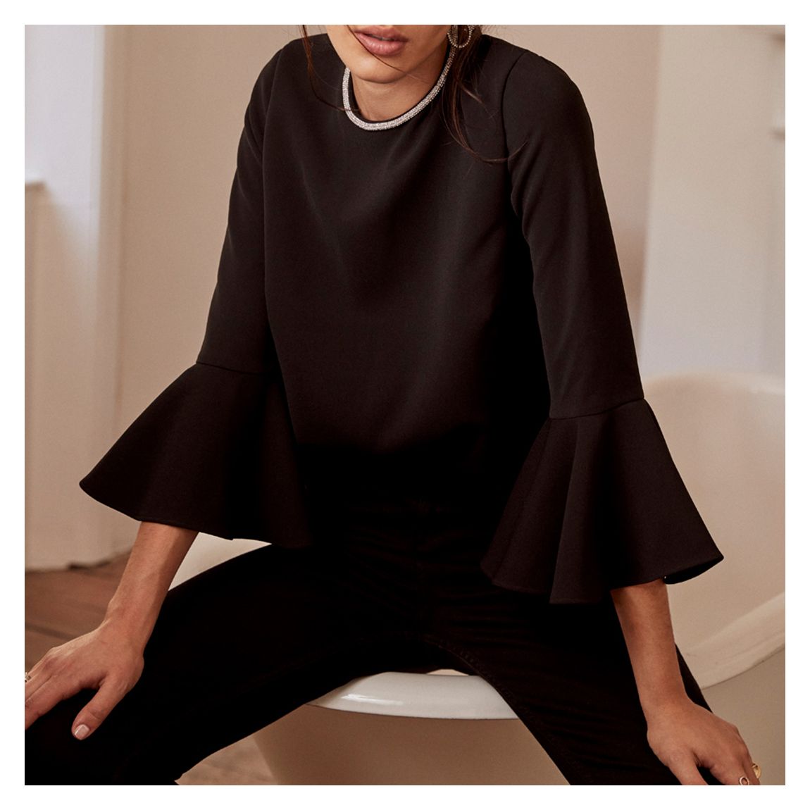 Black Diamante Fluted Top main product photo