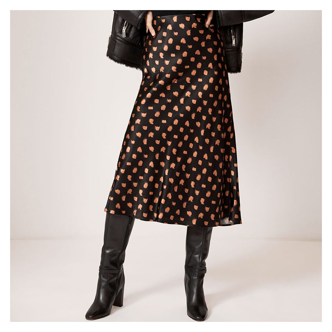 Black Elora Print Slip Midi Skirt main product photo