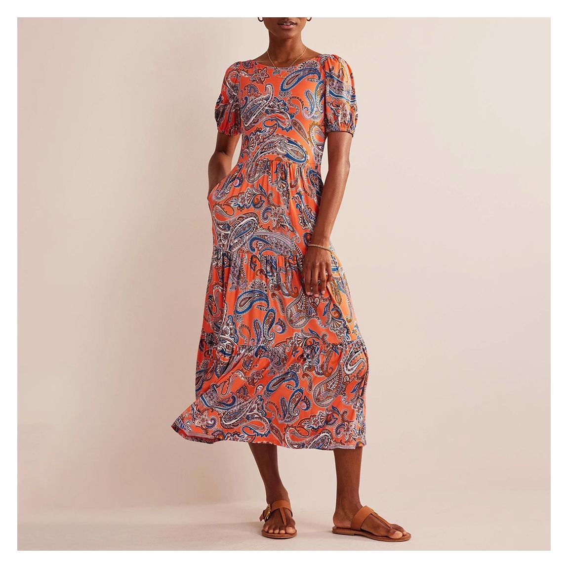 Cutout-Back Jersey Maxi Dress-Orange Jelly, Paradise Pop main product photo
