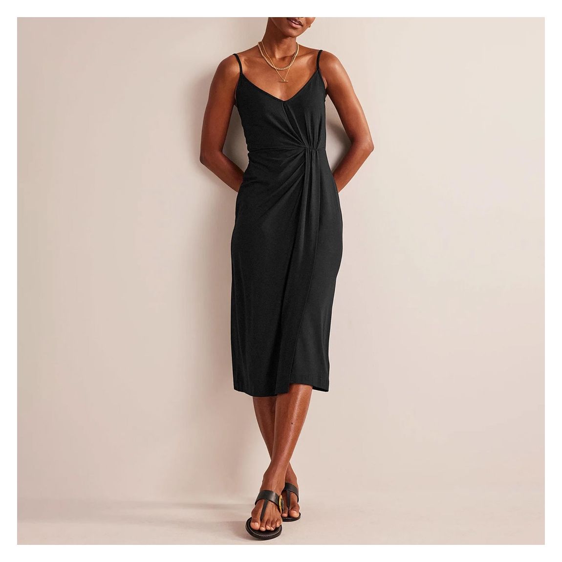 Gathered Jersey Midi Dress-Black main product photo