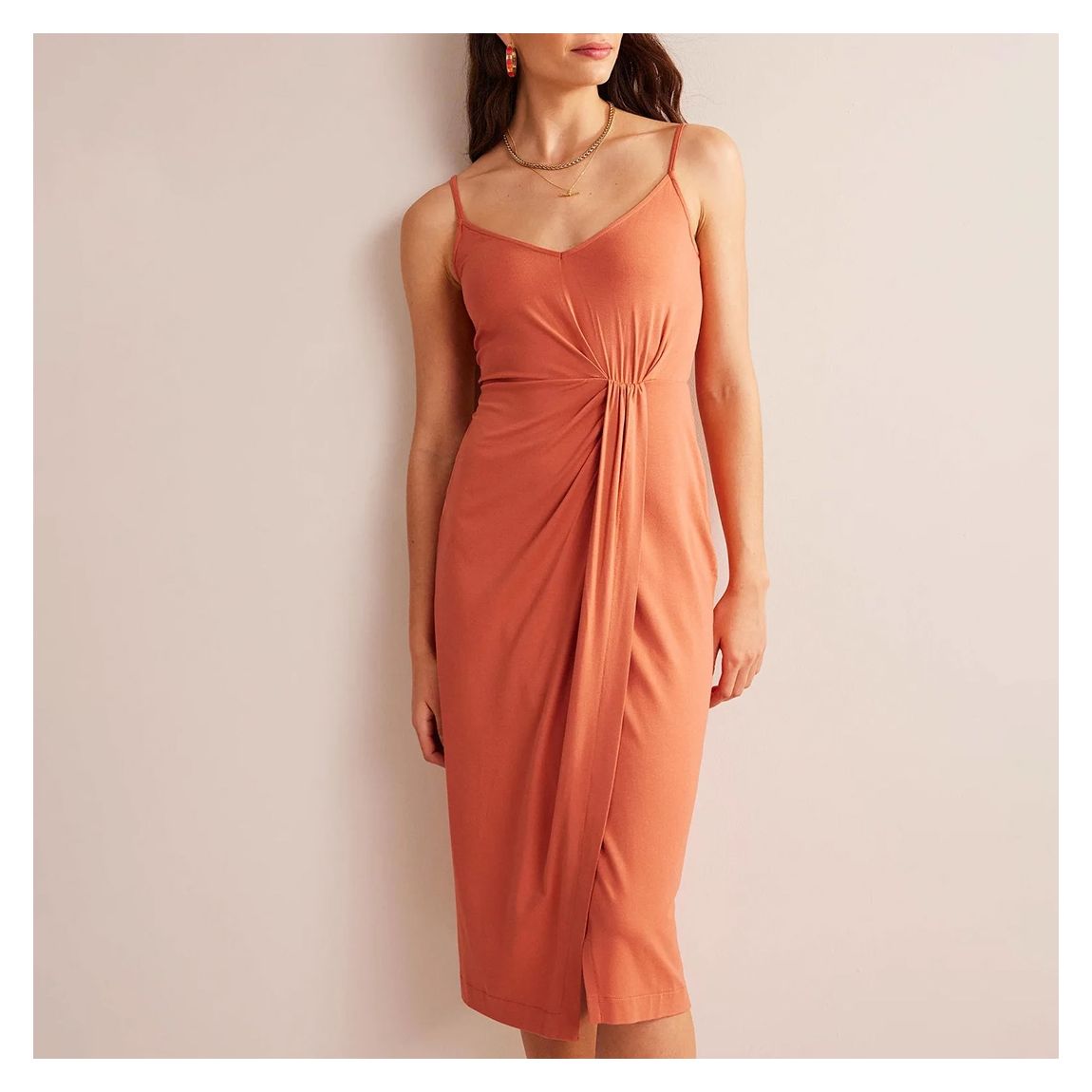 Orange Gathered Jersey Midi Dress main product photo