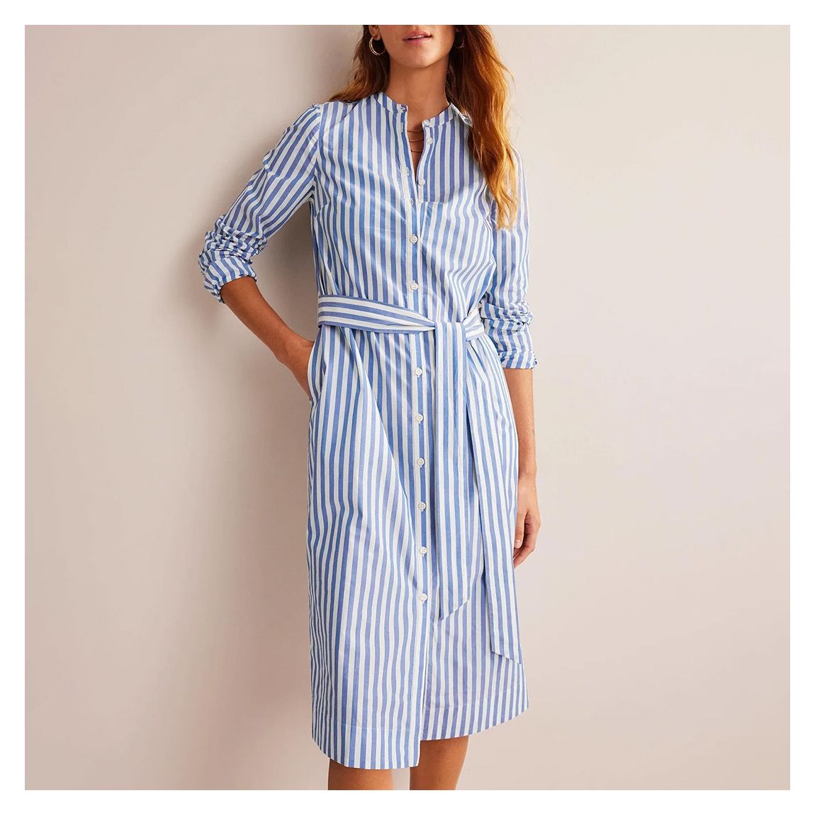 Blue/White Cotton Belted Shirt Dress main product photo