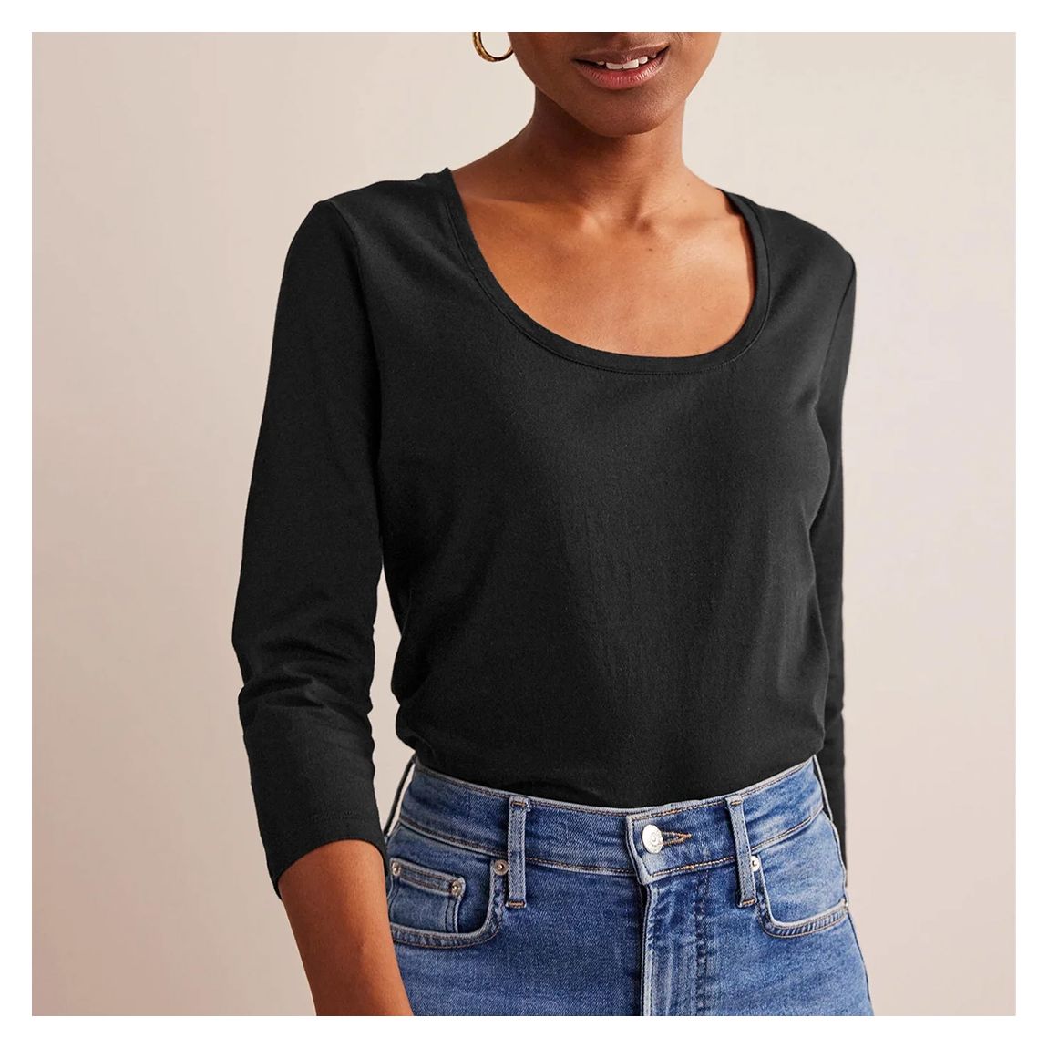 Black 3/4 Sleeve Scoop Neck Top main product photo