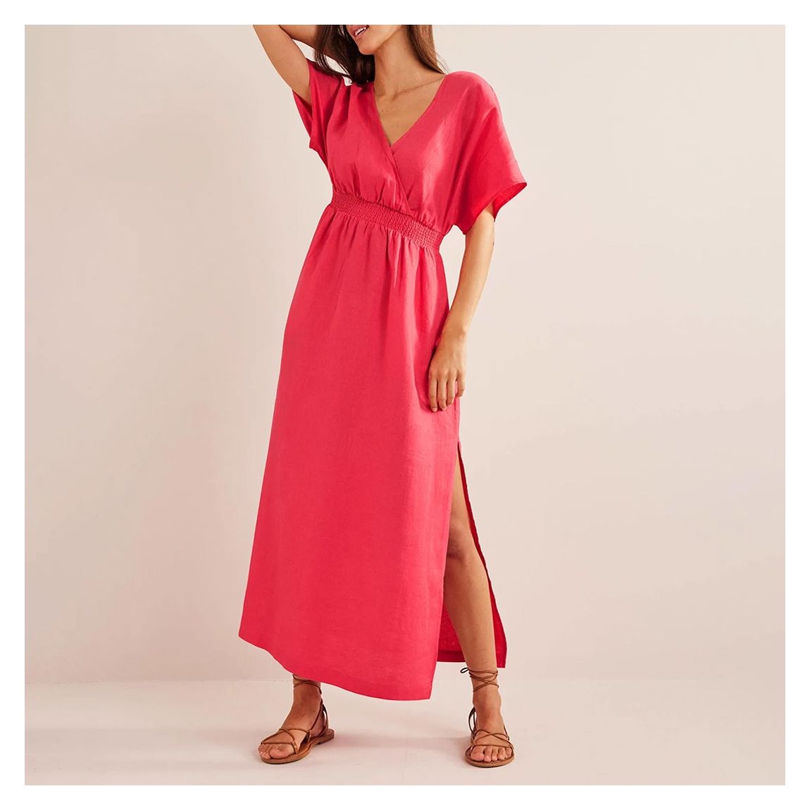 Linen Kaftan Maxi Dress-Coral Sunset main product photo