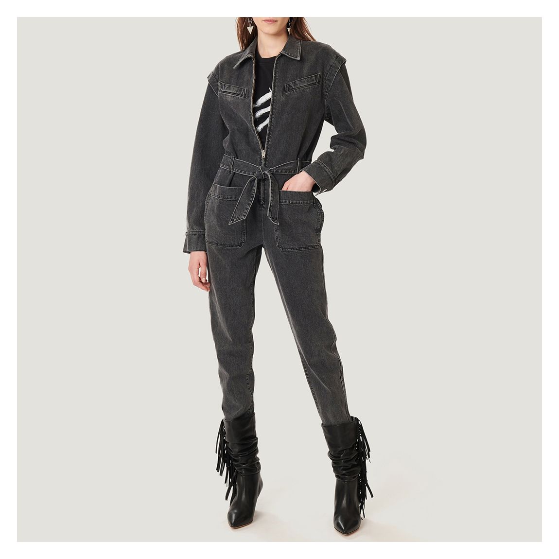 Dark Grey Augu Cotton Blend Denim Jumpsuit main product photo