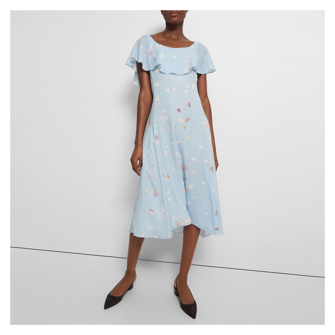 Blue Floral Print Silk Midi Dress main product photo
