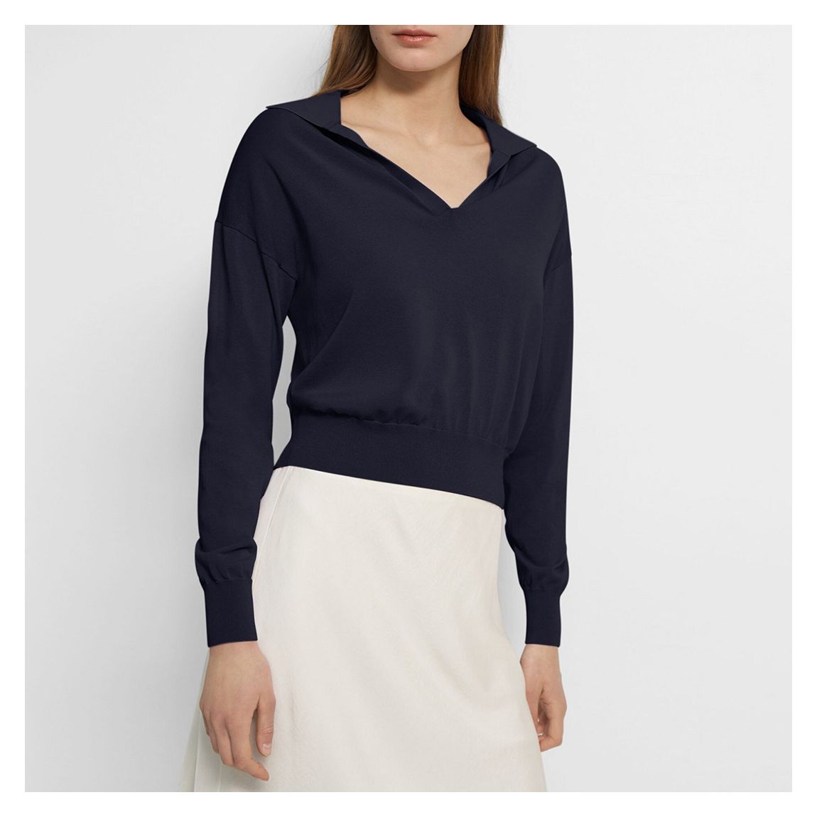 Navy Cotton Long Sleeve Polo main product photo