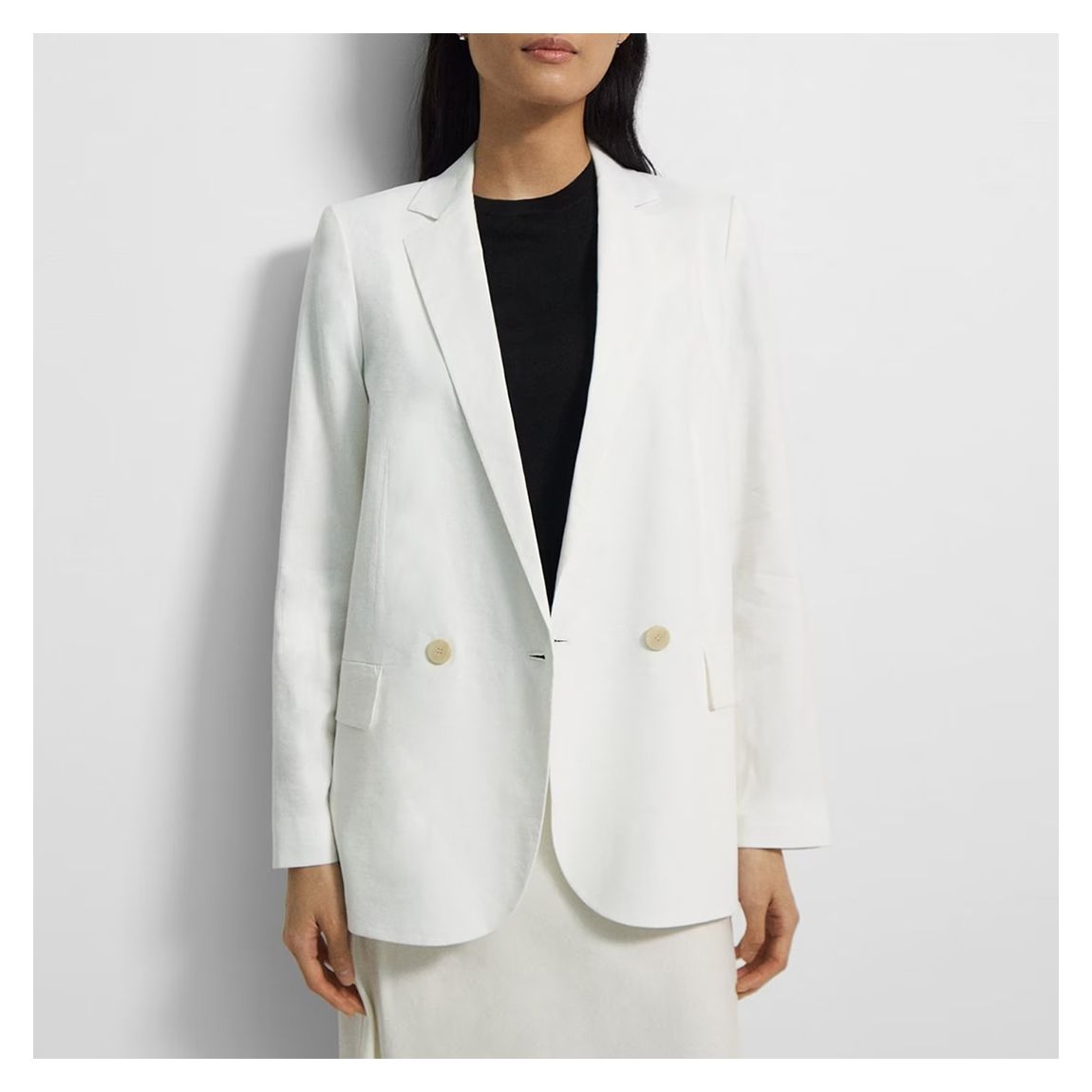 White Double Breasted Linen Blend Jacket main product photo