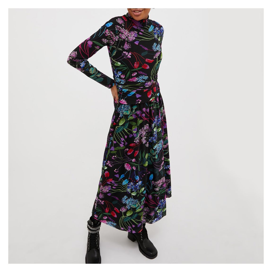 Black Estro Floral Mock Neck Dress main product photo