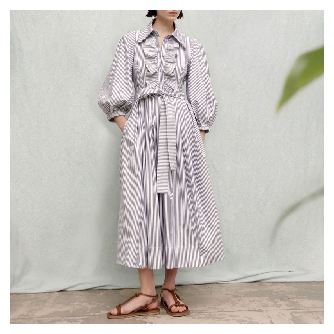 Grey Susanne Cotton Frill Midi Dress main product photo