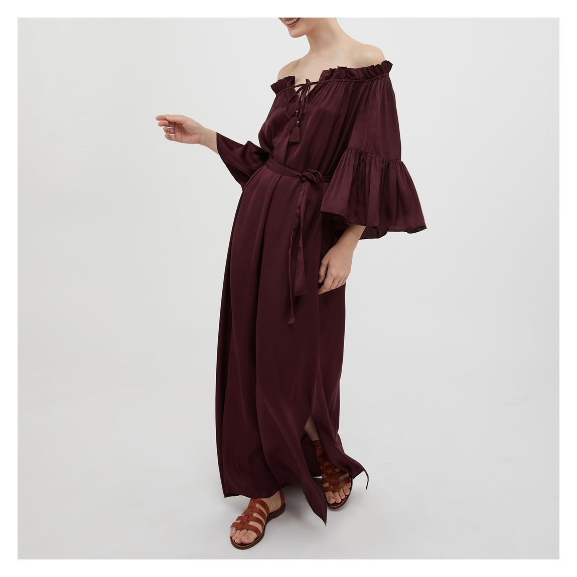 Burgundy Argento Frill Maxi Dress main product photo