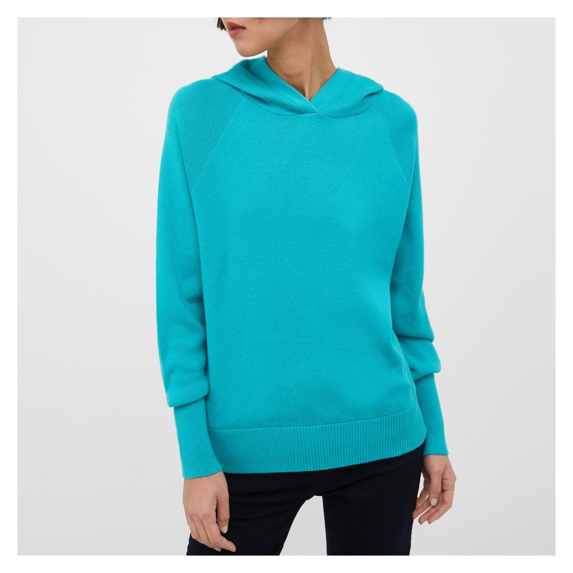 Cyan Cashmere Blend Ribbed Detail Hoodie main product photo