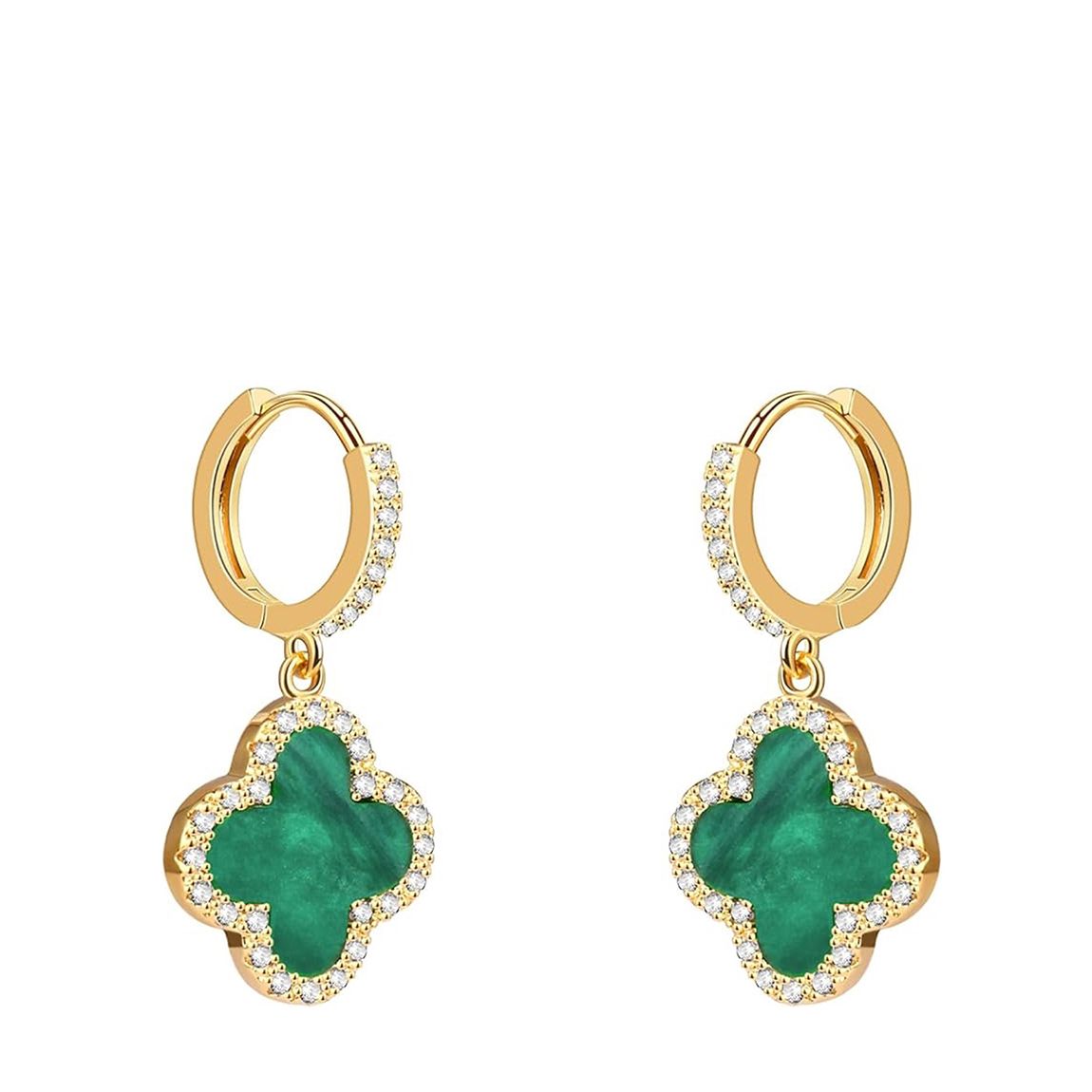 18K Gold Green Drop Embelisshed Earrings main product photo