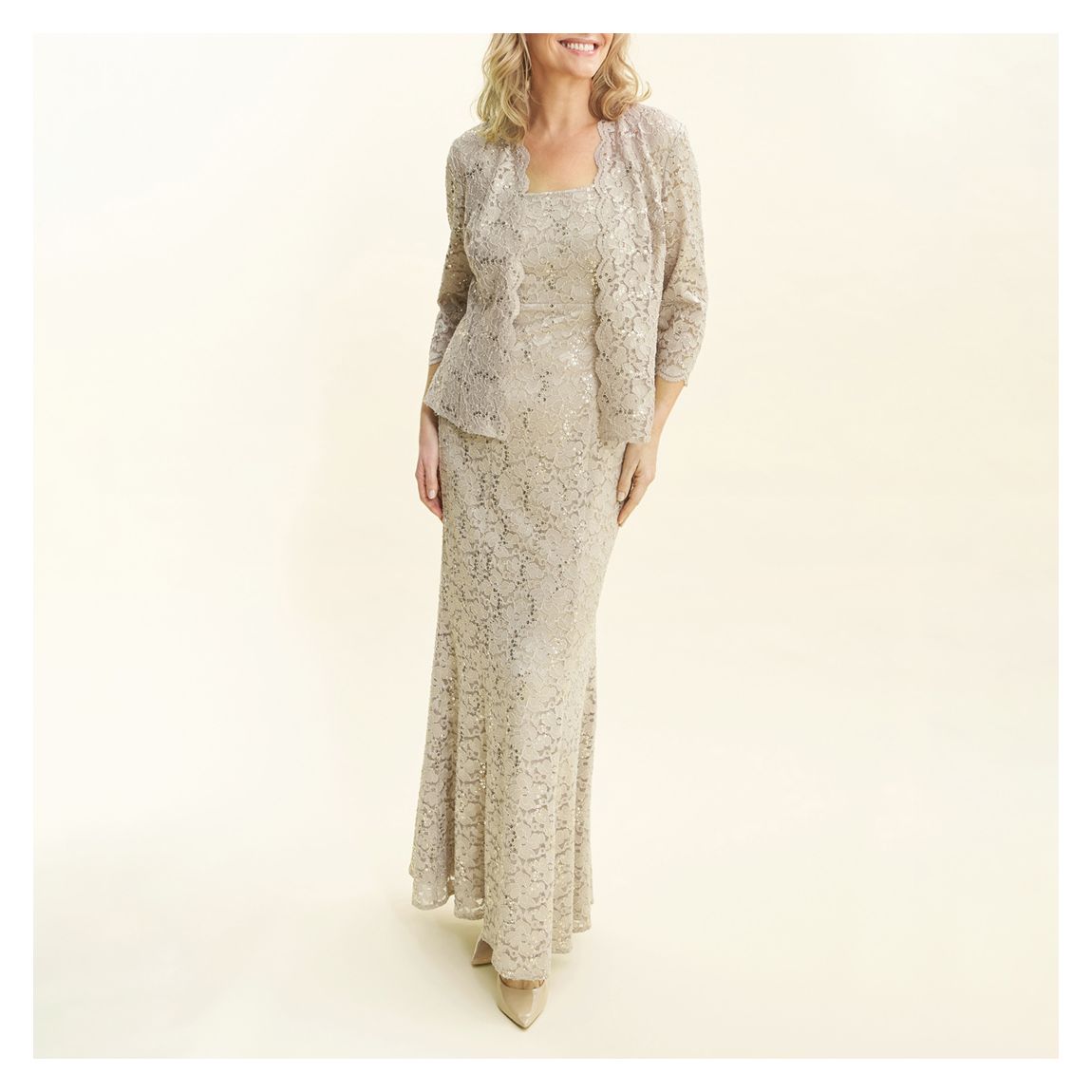 Beige Carissa Long Fit Lace Dress main product photo