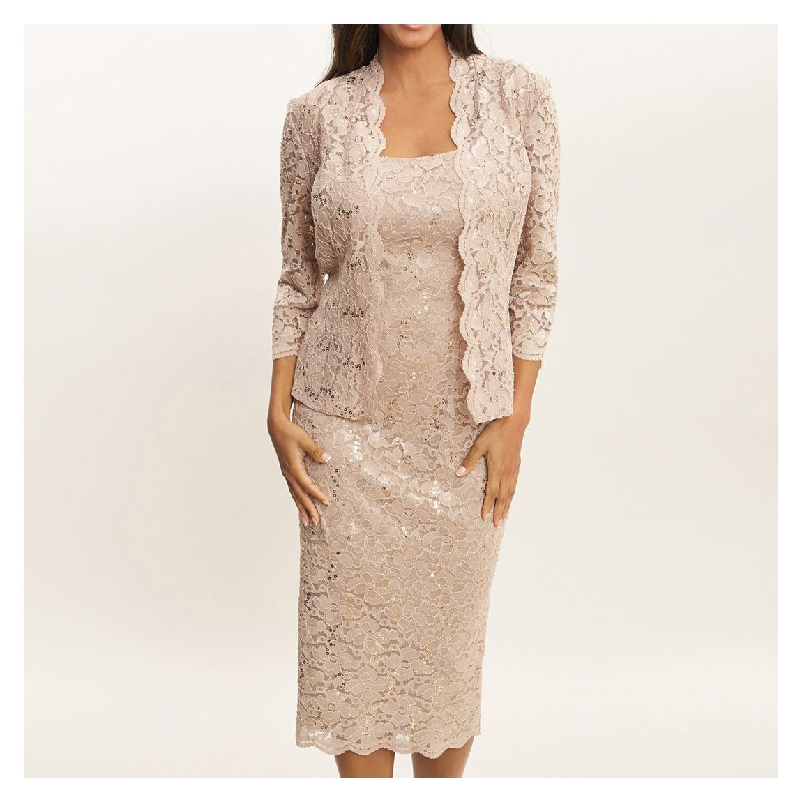 Beige Kayla Sequin Lace Shift Dress main product photo