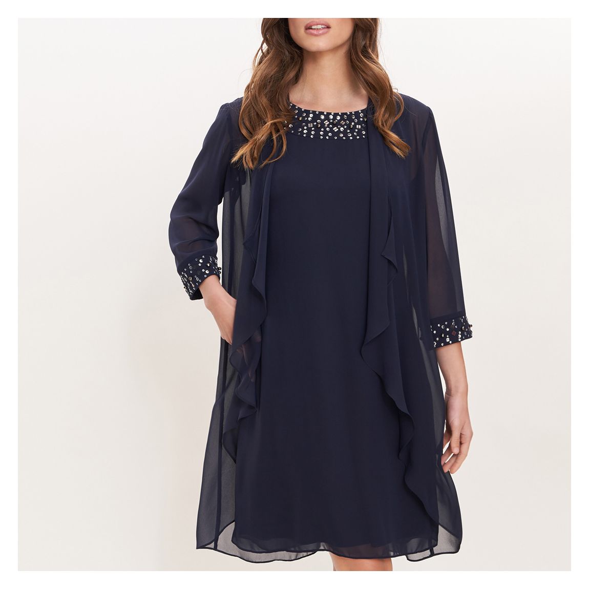 Navy Joseline Short Chiffon Jacket Dress main product photo