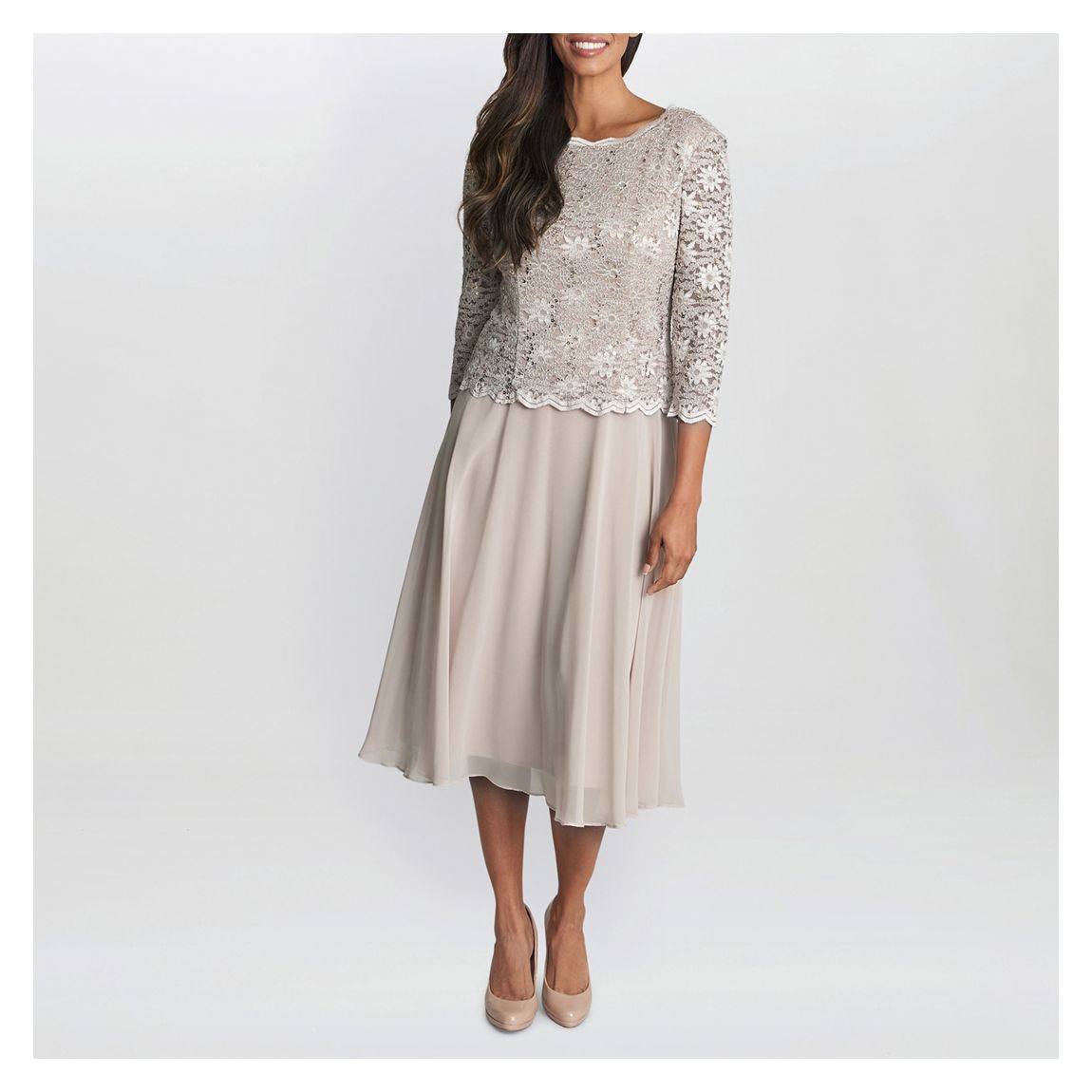 Beige Rona Lace Midi Dress main product photo