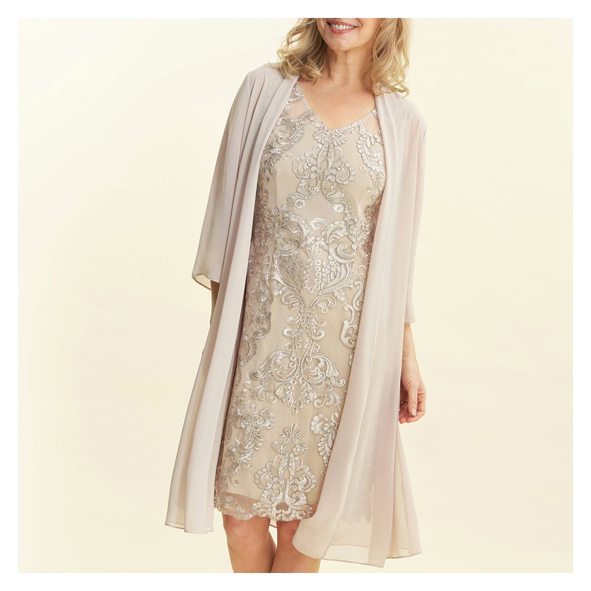 Beige Joss Short Embroidered Dress main product photo