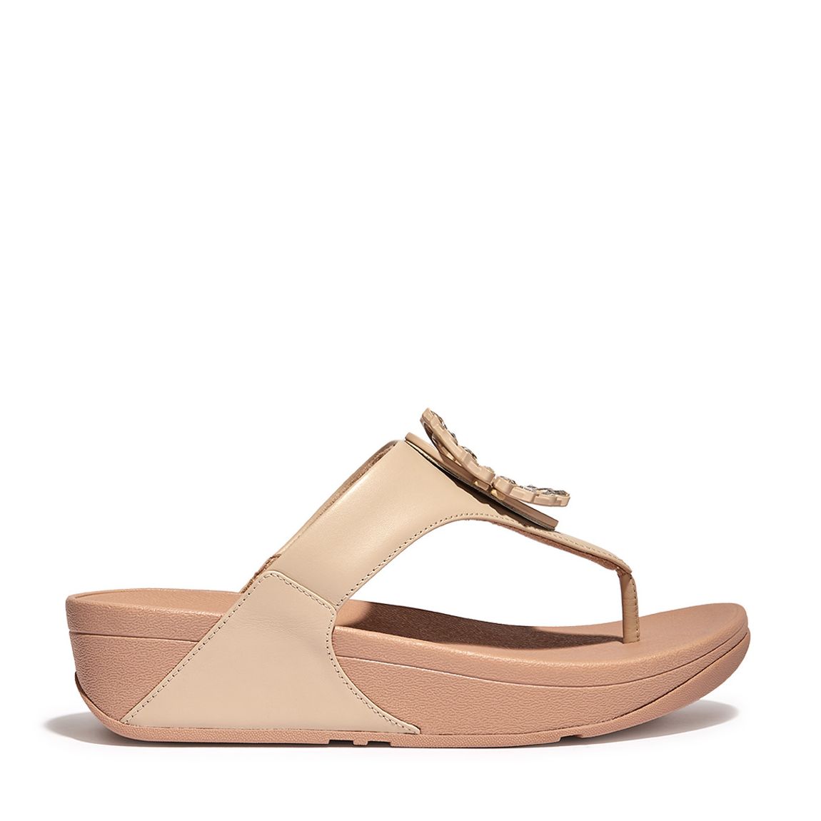 Beige Lulu Leather Crystal Sandal main product photo