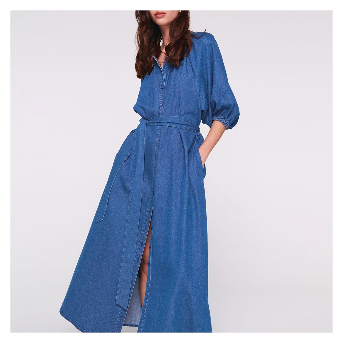 Blue Hibiscus Belted Midi Dress main product photo