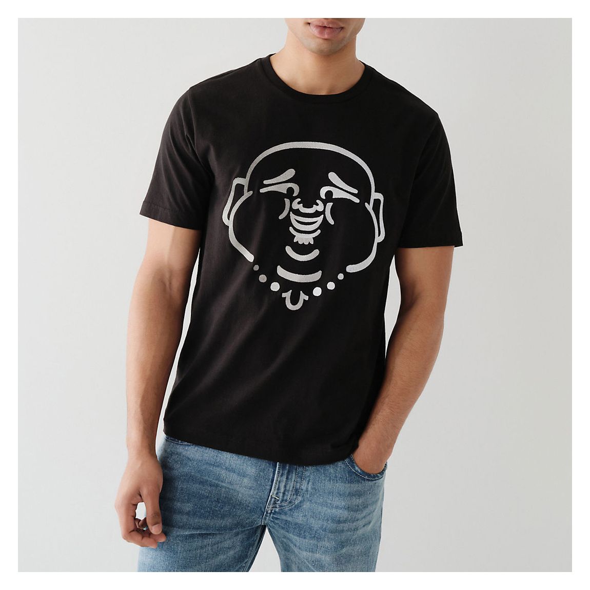 Black Buddha Face Logo Cotton T-Shirt main product photo