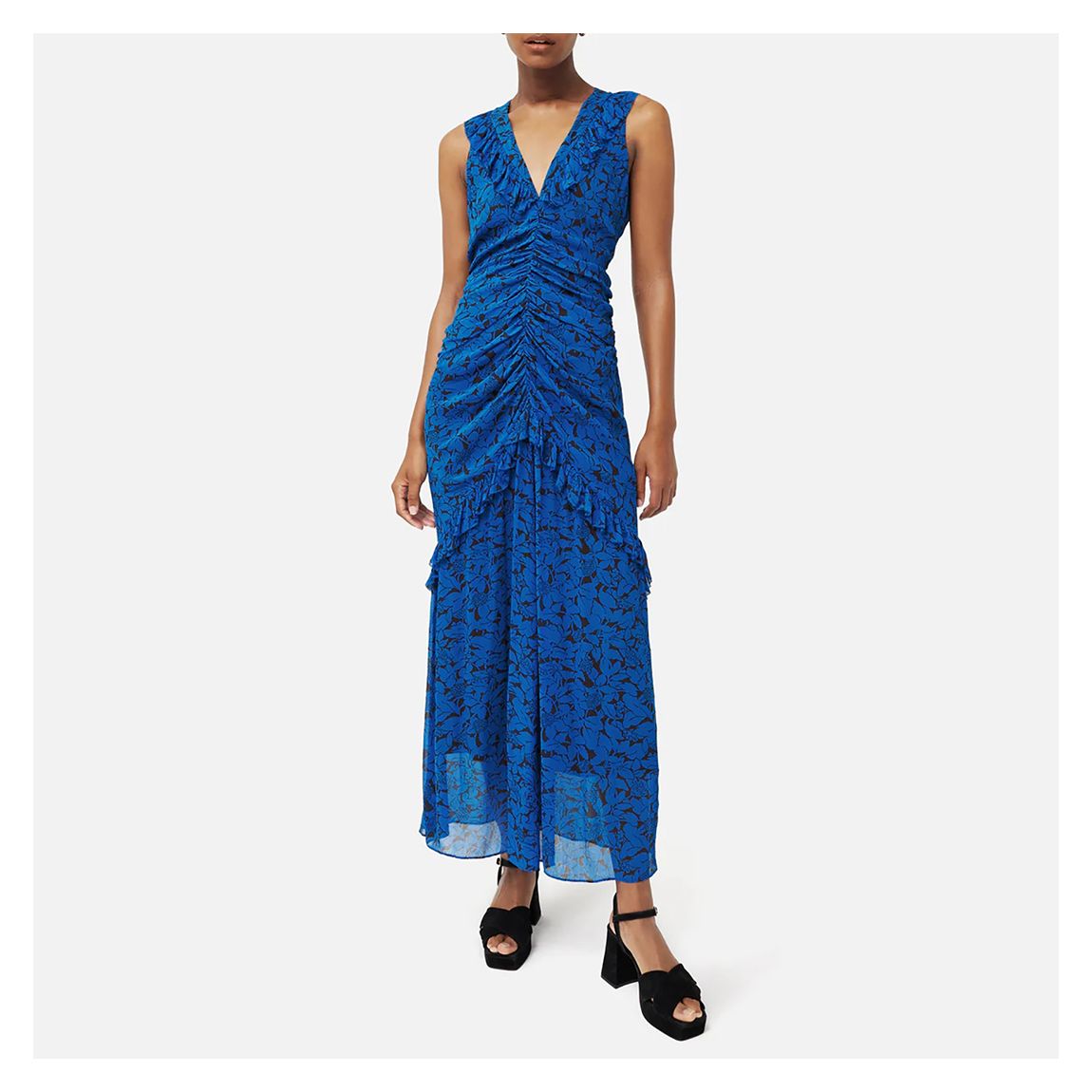 Blue Ruched Printed Midi Dress main product photo