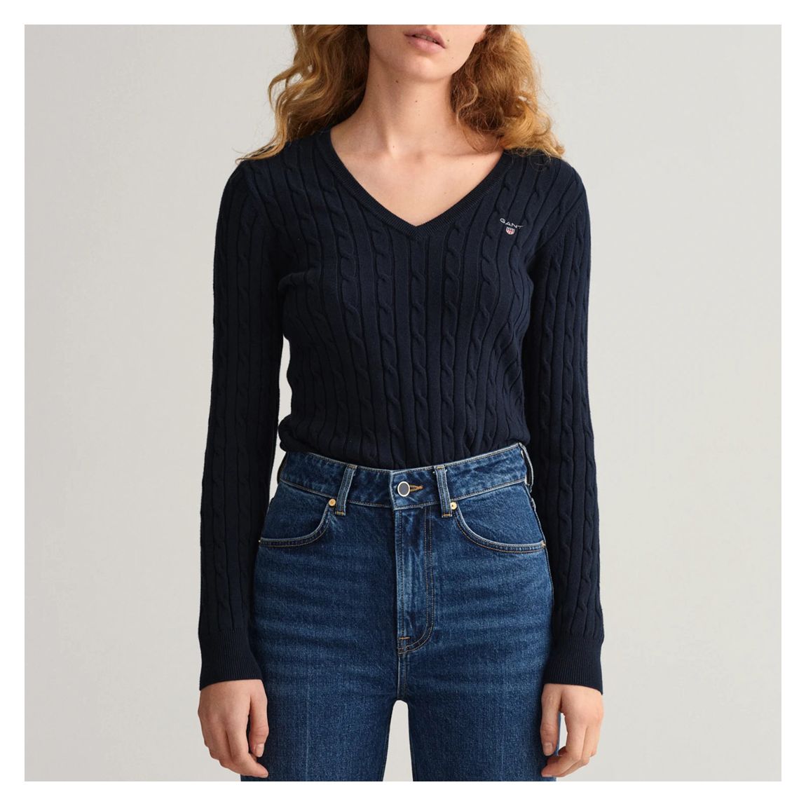 Navy Stretch Cotton V-Neck Jumper main product photo