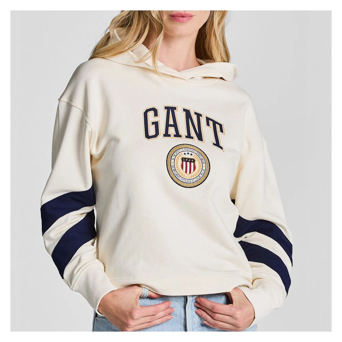 Cream Crest Shield Detail Hoodie main product photo