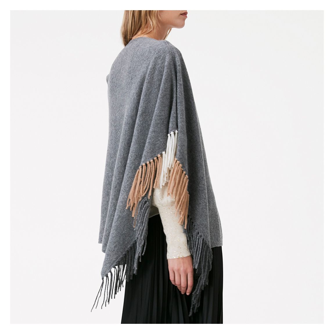Fringe Mini Poncho Mid Grey main product photo