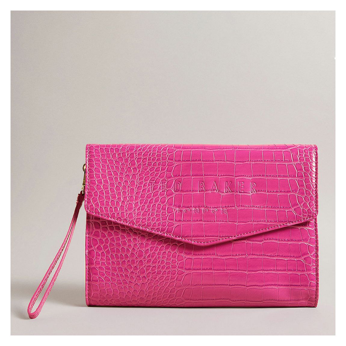 Mid Pink Crocey Imitation Croc Envelope Pouch main product photo