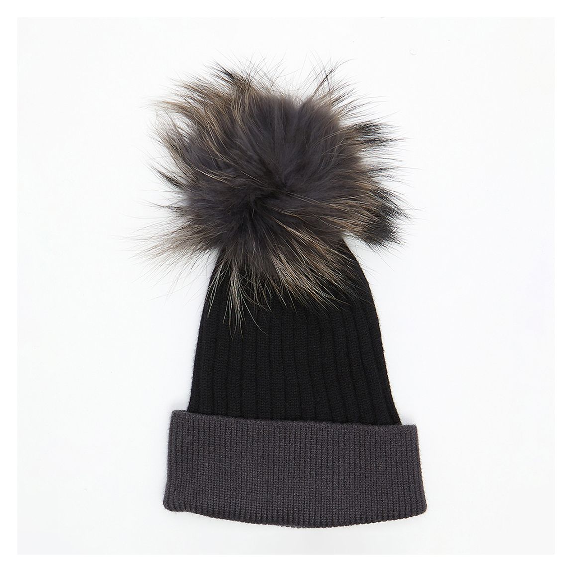 Faux Fur Pom Pom Premium Hat Black main product photo