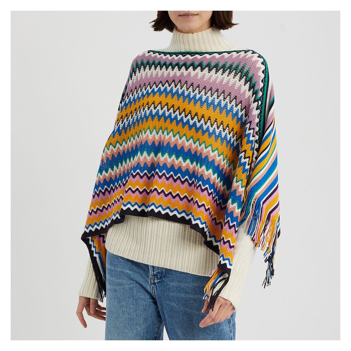 Black Blue Orange Yellow Pink Zig Zag Woven Shawl main product photo