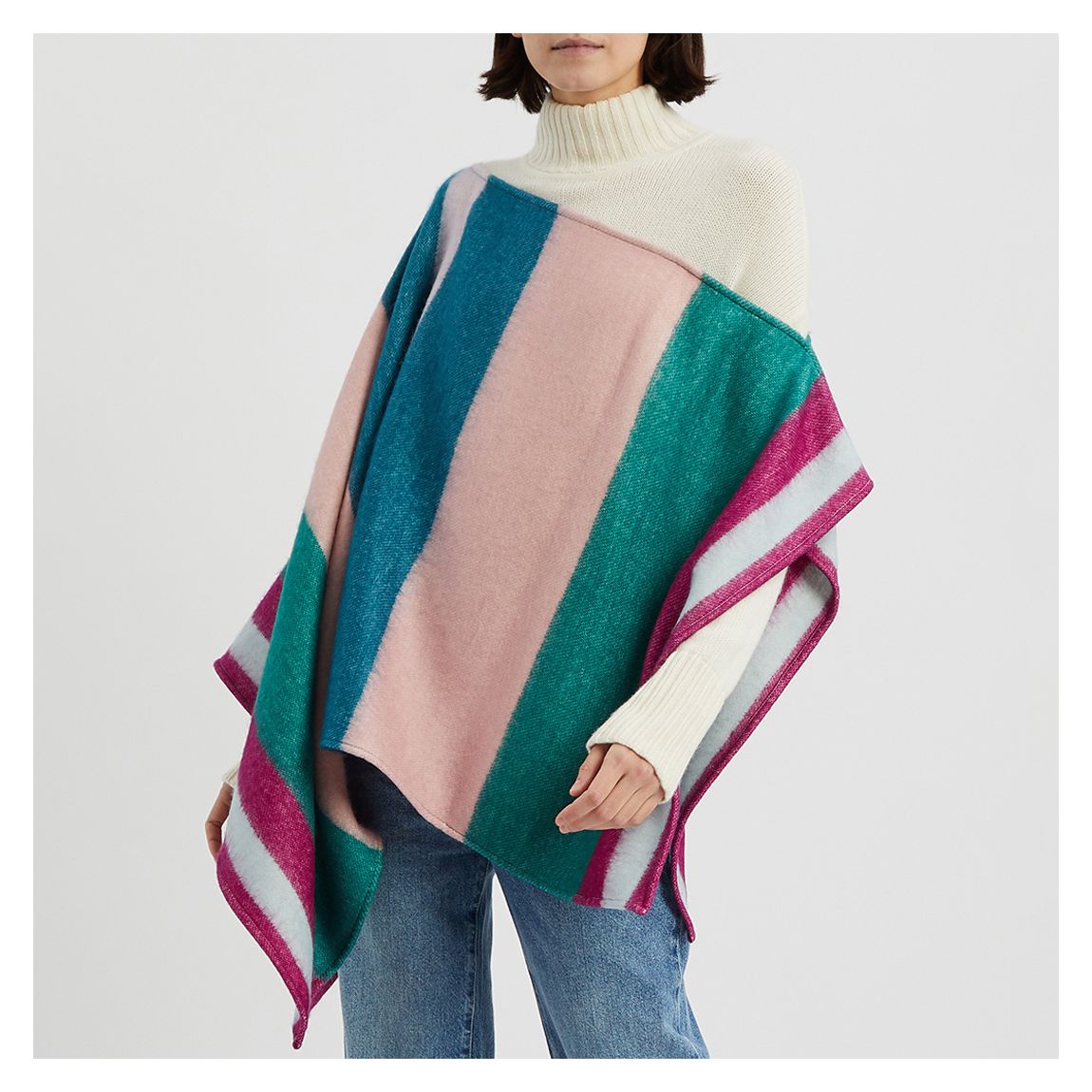 Green Pink Red Blue Striped Knitted Poncho main product photo