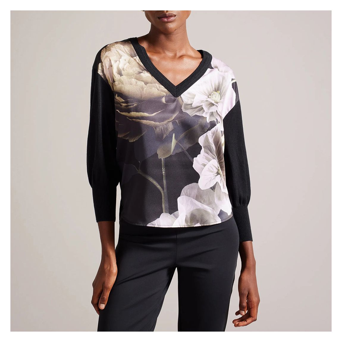 Black Hanalyy Printed Linen Blend Sweatshirt main product photo