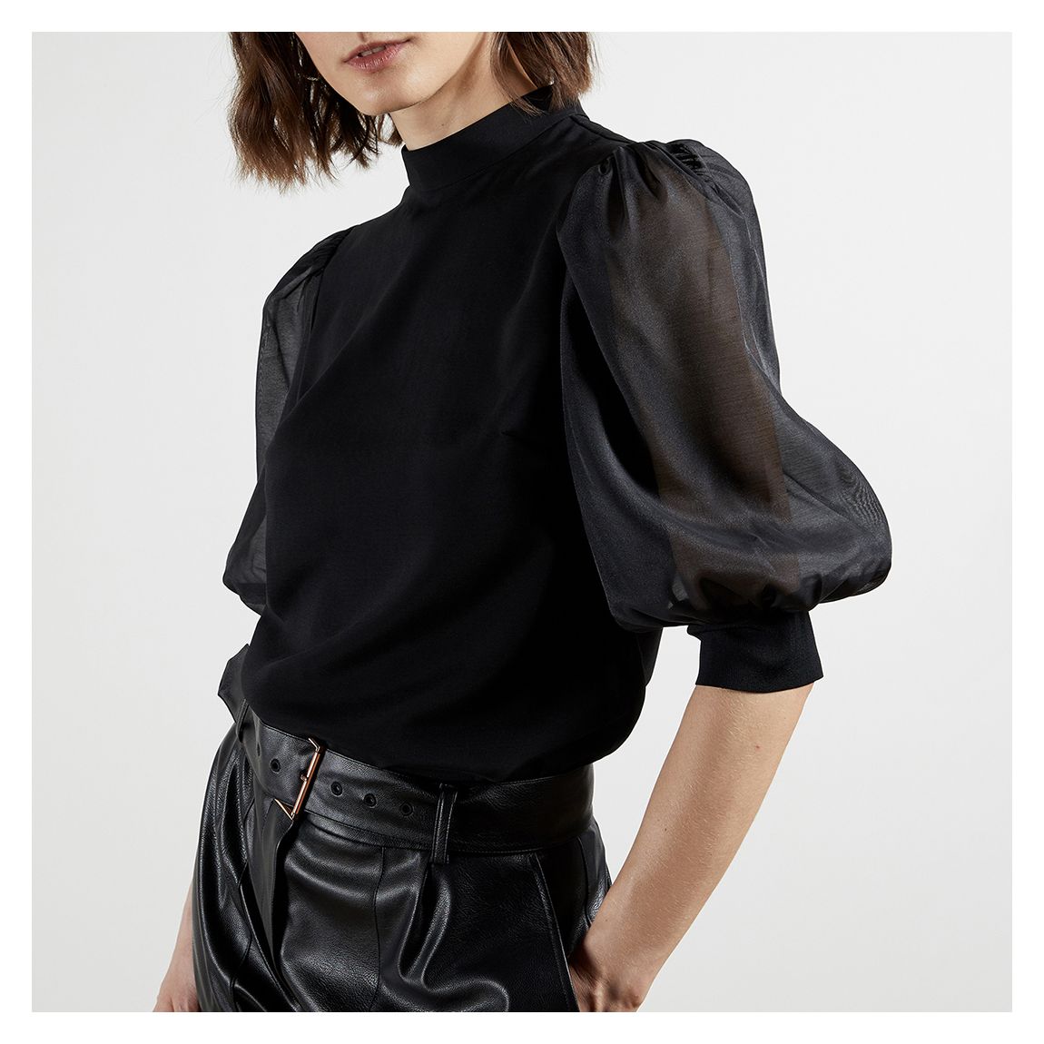 Black Micaeli Organza Volume Sleeve Top main product photo