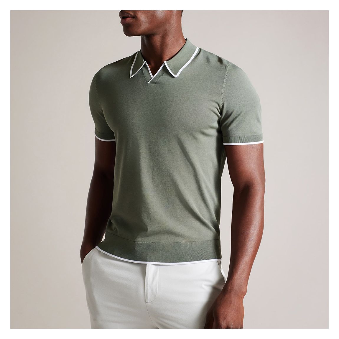 Khaki Stortfo Open Neck Polo Shirt main product photo