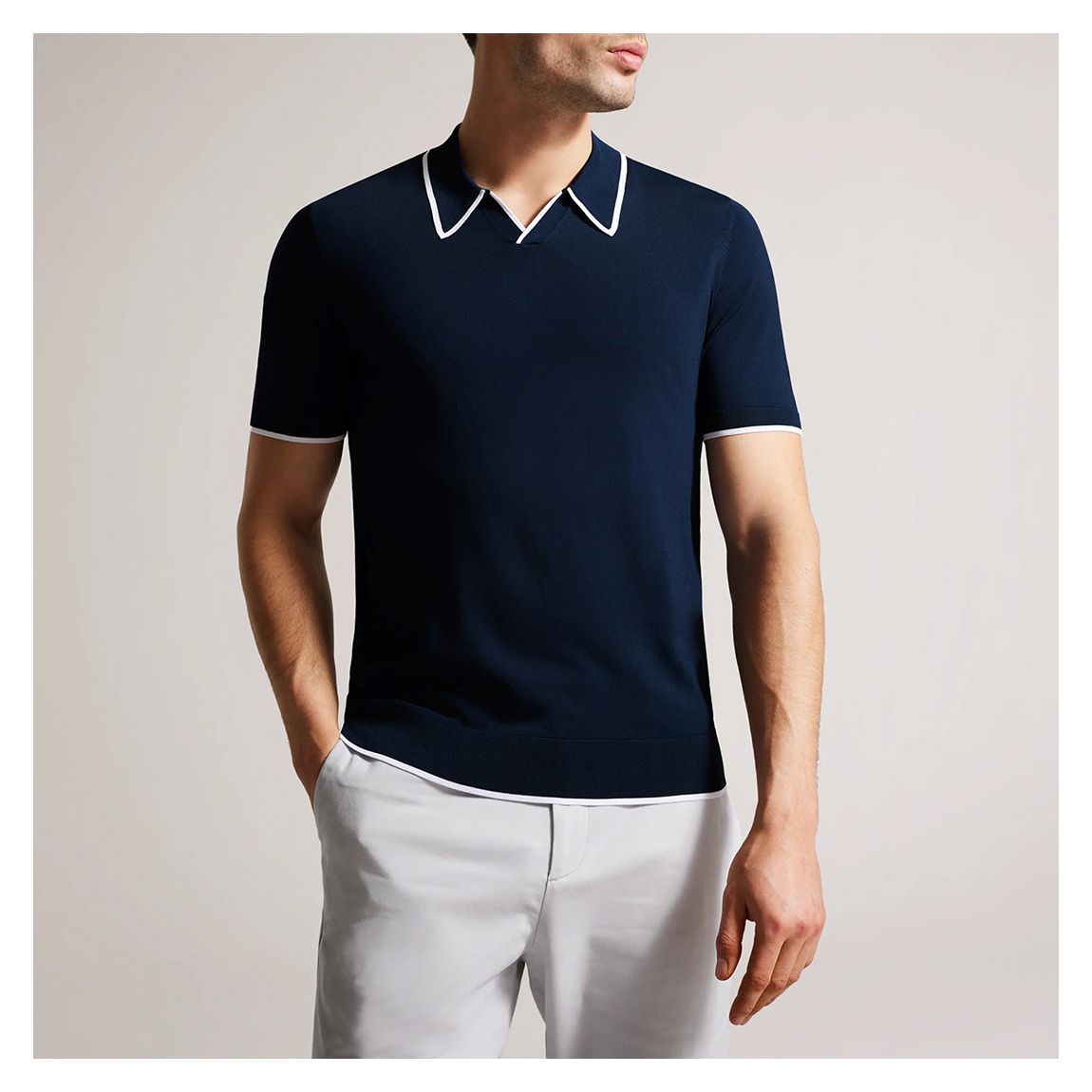 Navy Stortfo Open Neck Polo Shirt main product photo
