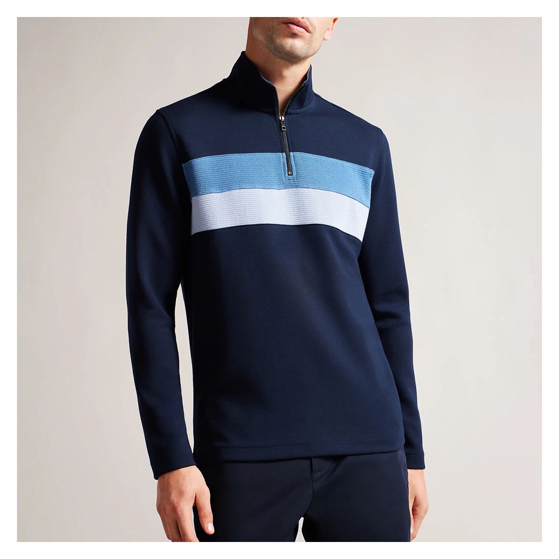 Navy Veller Stripe Panel Half Zip Jumper main product photo