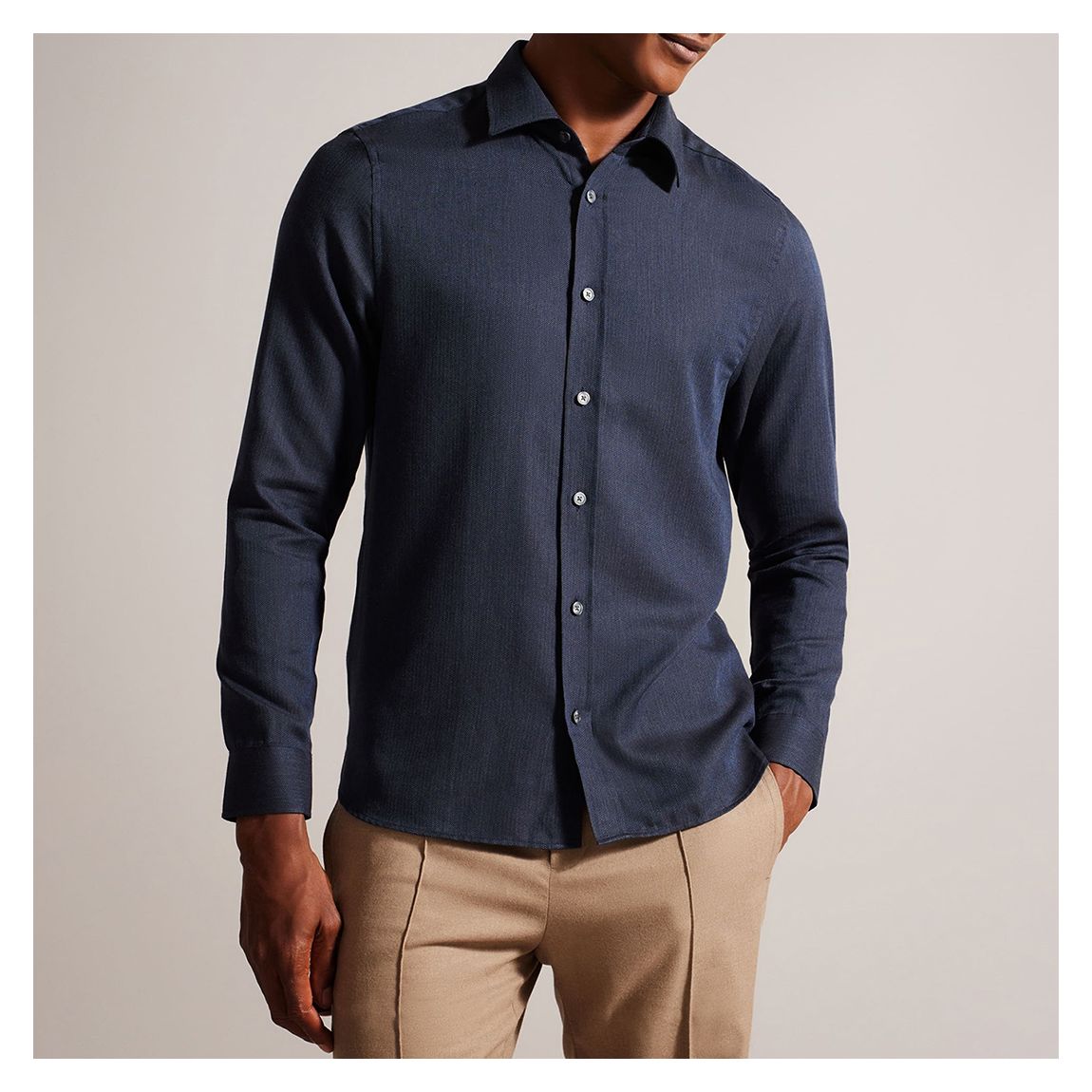 Navy Crotone Cotton Herringbone Shirt main product photo