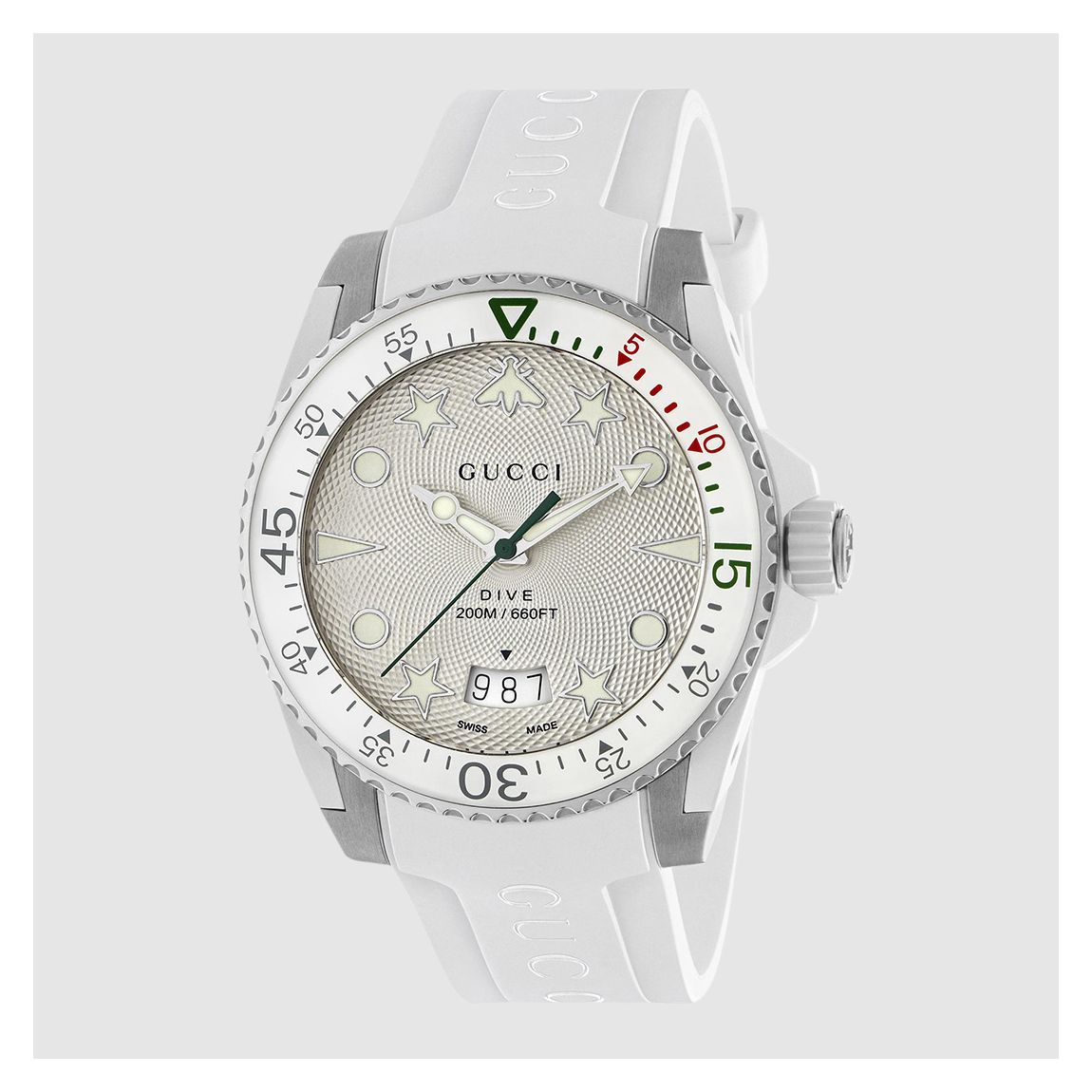 Gucci Dive Watch 40mm in Grey Stainless Steel & White Rubber main product photo