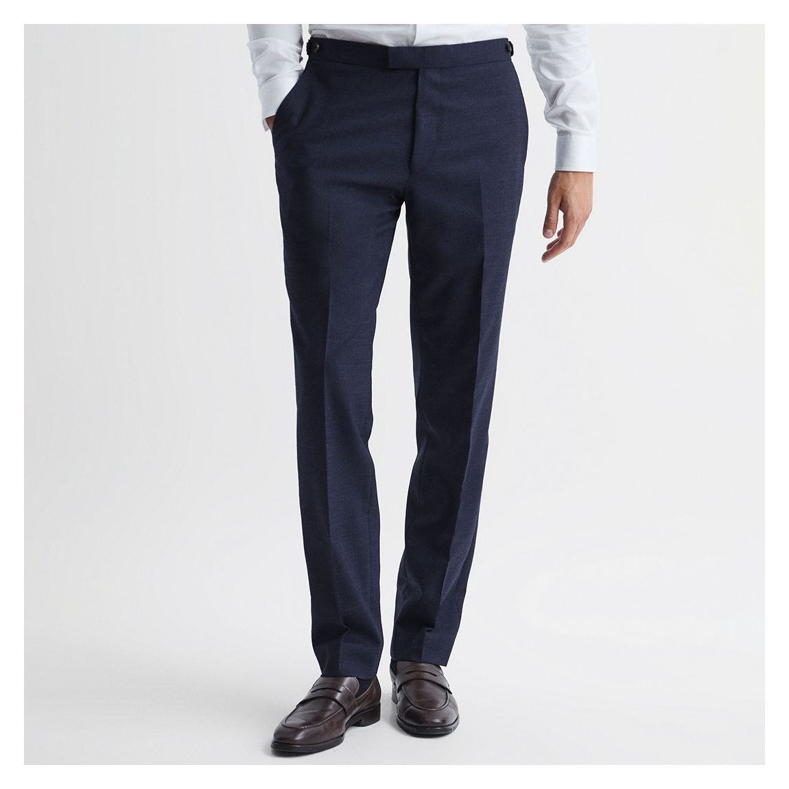 Navy Broadgate Straight Leg Wool Blend Trousers main product photo