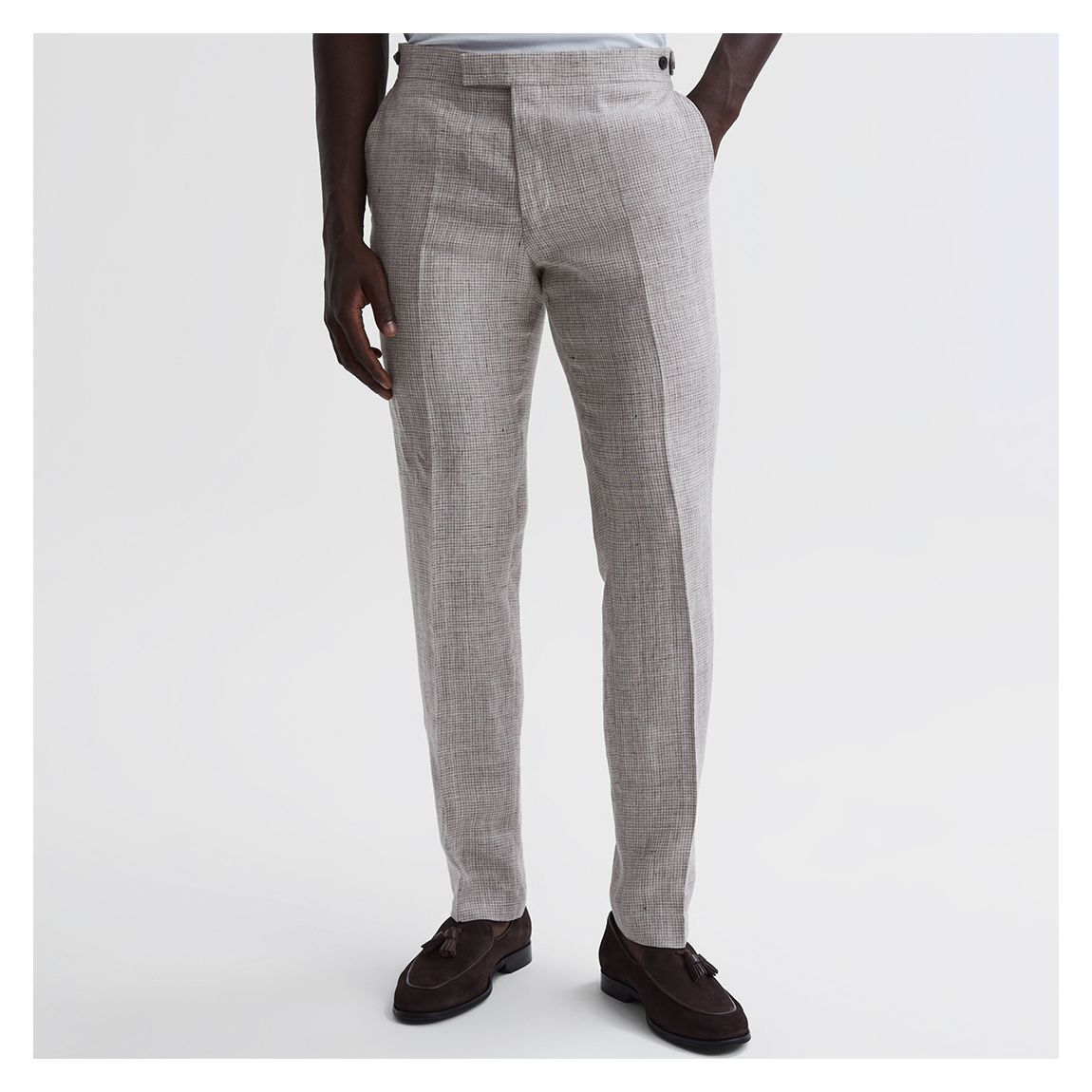 Beige Angel Puppytooth Slim Linen Trousers main product photo