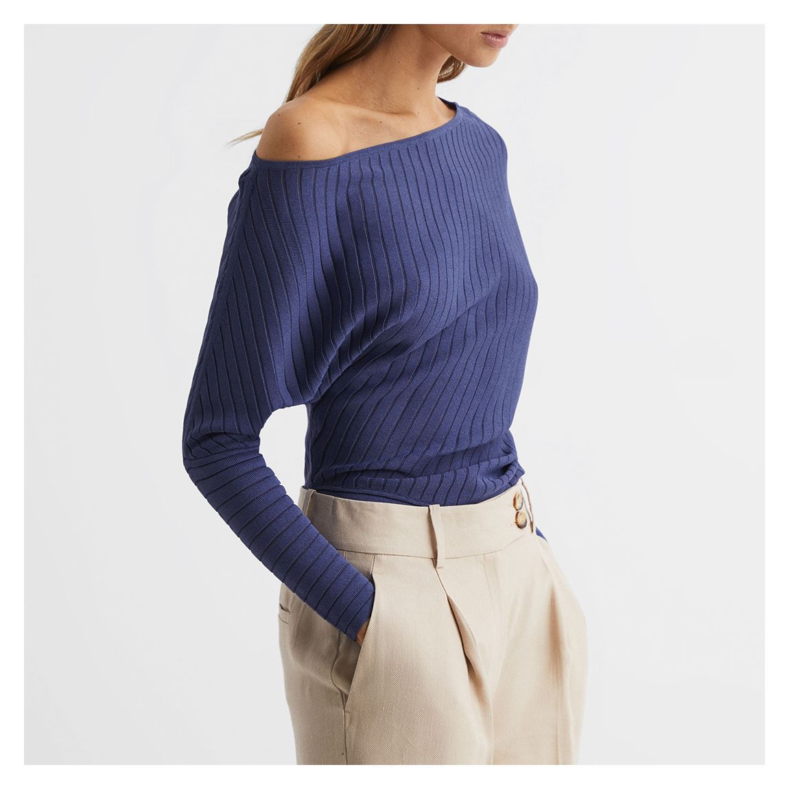 Navy Sage Off The Shoulder Jumper main product photo