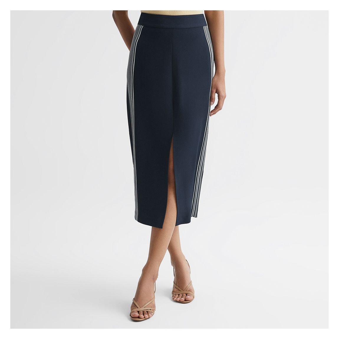 Navy Pia Side Stripe Pencil Skirt main product photo