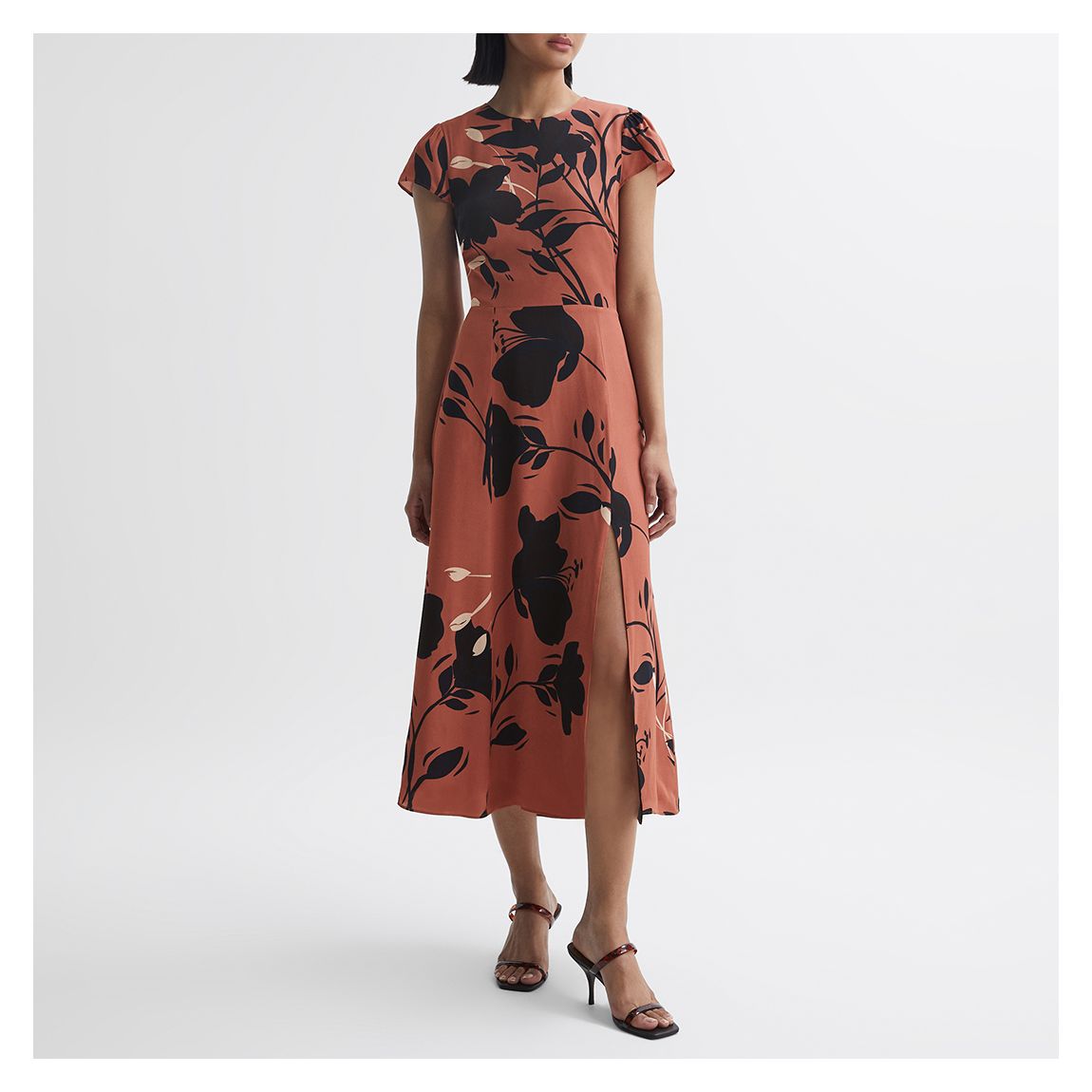 Brown Floella Ground Floral Midi Dress main product photo