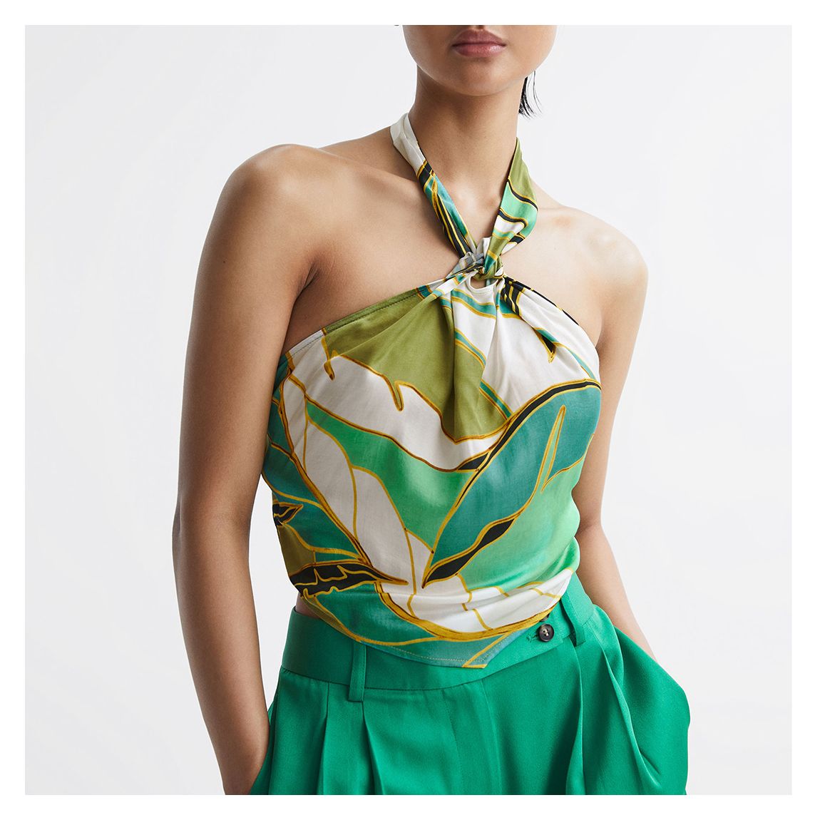 Green Luna Printed Halter Neck Top main product photo