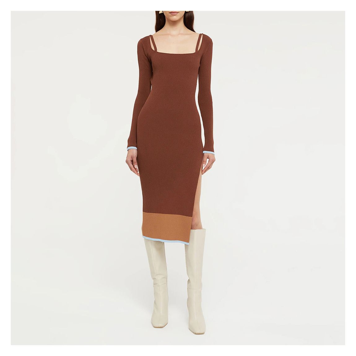 Chocolate Hazel Cotton Blend Midi Dress main product photo