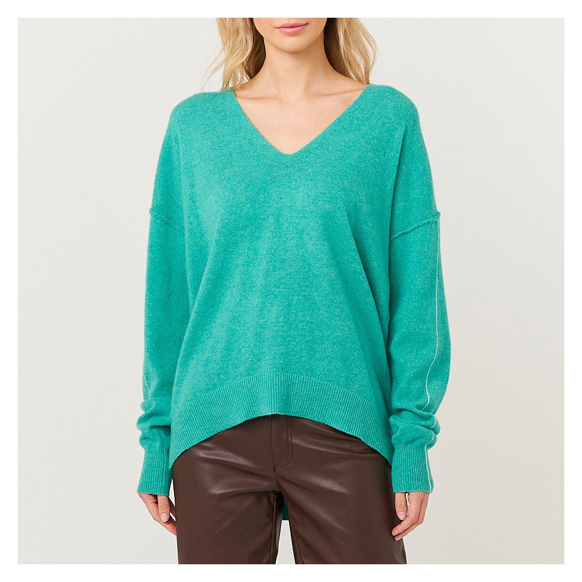 Blue Contrast V-Neck Cashmere Jumper main product photo