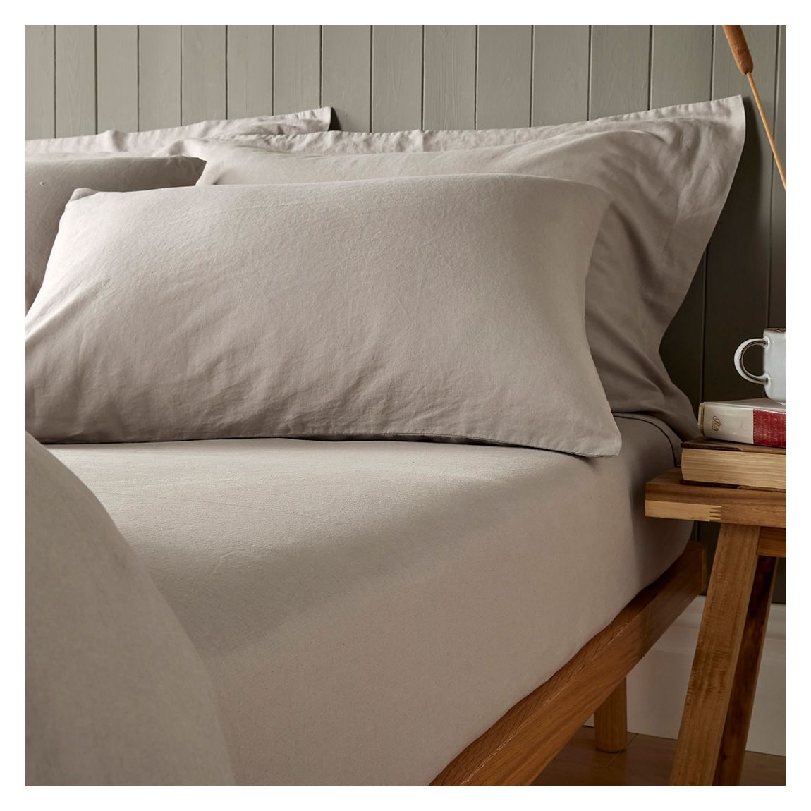 Linen Blend King Fitted Sheet, Stone main product photo